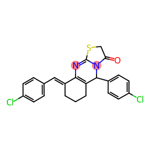 9-(4-chlorobenzylidene)-5-(4-chlorophenyl)-6,7,8,9-tetrahydro-5H-[1,3]thiazolo[2,3-b]quinazolin-3(2H)-one
