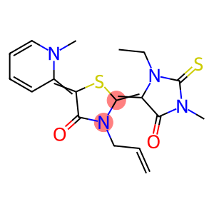 4-Thiazolidinone, 2-(3-ethyl-1-methyl-5-oxo-2-thioxo-4-imidazolidinylidene)-5-(1-methyl-2(1H)-pyridinylidene)-3-(2-propen-1-yl)-