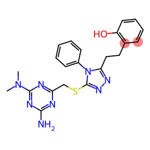 2-{2-[5-({[4-amino-6-(dimethylamino)-1,3,5-triazin-2-yl]methyl}sulfanyl)-4-phenyl-4H-1,2,4-triazol-3-yl]ethyl}phenol