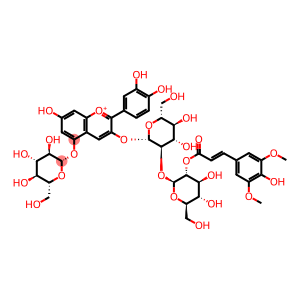 1-Benzopyrylium, 2-(3,4-dihydroxyphenyl)-5-(β-D-glucopyranosyloxy)-7-hydroxy-3-[[2-O-[2-O-[(2E)-3-(4-hydroxy-3,5-dimethoxyphenyl)-1-oxo-2-propen-1-yl]-β-D-glucopyranosyl]-β-D-glucopyranosyl]oxy]-