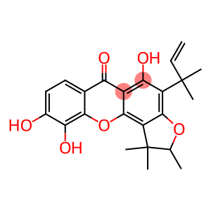 (-)-1,2-Dihydro-5,9,10-trihydroxy-1,1,2-trimethyl-4-(1,1-dimethyl-2-propenyl)-6H-furo[2,3-c]xanthen-6-one