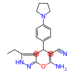 6-amino-3-ethyl-4-[4-(1-pyrrolidinyl)phenyl]-2,4-dihydropyrano[2,3-c]pyrazole-5-carbonitrile