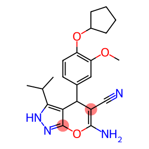 6-amino-4-[4-(cyclopentyloxy)-3-methoxyphenyl]-3-isopropyl-2,4-dihydropyrano[2,3-c]pyrazole-5-carbonitrile