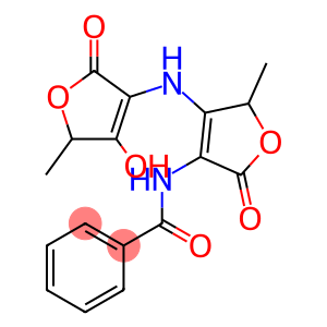 2-Pentenoic  acid,  2-benzamido-3,4,4-trihydroxy-2,3-iminodi-,  di--gamma--lactone  (5CI)