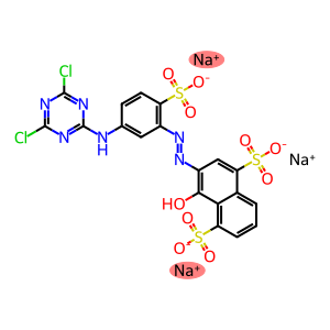 Trisodium 3-((5-((4,6-dichloro-1,3,5-triazin-2-yl)amino)-2-sulphonatophenyl)azo)-4-hydroxynaphthalene-1,5-disulphonate