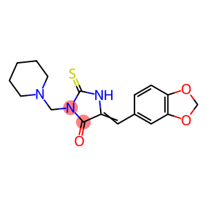 (5E)-5-[(2H-1,3-benzodioxol-5-yl)methylidene]-3-[(piperidin-1-yl)methyl]-2-sulfanylideneimidazolidin-4-one