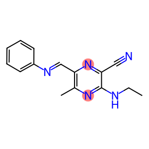 3-(ETHYLAMINO)-5-METHYL-6-[(PHENYLIMINO)METHYL]-2-PYRAZINECARBONITRILE