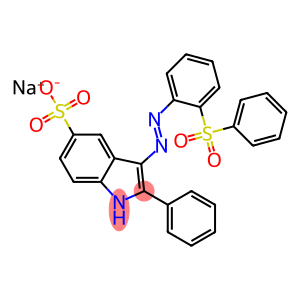 1H-Indole-5-sulfonic acid, 2-phenyl-3-2-(phenylsulfonyl)phenylazo-, monosodium salt