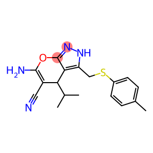 6-amino-4-isopropyl-3-{[(4-methylphenyl)sulfanyl]methyl}-2,4-dihydropyrano[2,3-c]pyrazole-5-carbonitrile