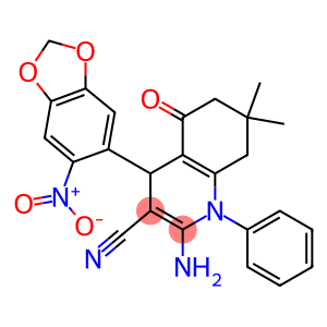 2-amino-4-{6-nitro-1,3-benzodioxol-5-yl}-7,7-dimethyl-5-oxo-1-phenyl-1,4,5,6,7,8-hexahydro-3-quinolinecarbonitrile