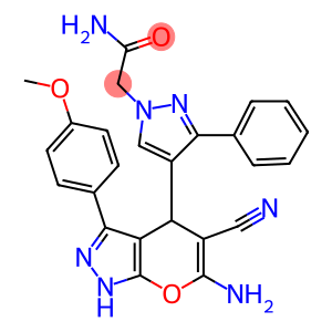 2-{4-[6-amino-5-cyano-3-(4-methoxyphenyl)-1,4-dihydropyrano[2,3-c]pyrazol-4-yl]-3-phenyl-1H-pyrazol-1-yl}acetamide