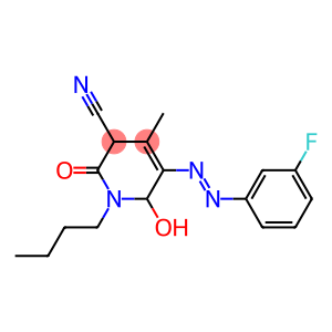 1-Butyl-5-(3-fluorophenylazo)-6-hydroxy-4-methyl-2-oxo-1,2,3,6-tetrahydropyridine-3-carbonitrile