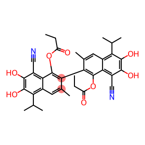 1,1'-Bis(propanoyloxy)-6,6',7,7'-tetrahydroxy-5,5'-diisopropyl-3,3'-dimethyl-2,2'-binaphthalene-8,8'-dicarbonitrile