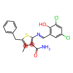 5-benzyl-2-{[(E)-(3,5-dichloro-2-hydroxyphenyl)methylidene]amino}-4-methyl-3-thiophenecarboxamide
