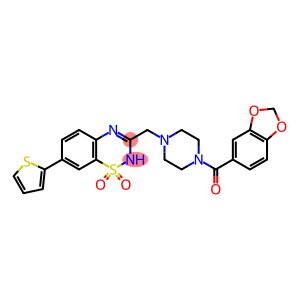3-([4-(1,3-BENZODIOXOL-5-YLCARBONYL)PIPERAZIN-1-YL]METHYL)-7-(2-THIENYL)-2H-1,2,4-BENZOTHIADIAZINE 1,1-DIOXIDE