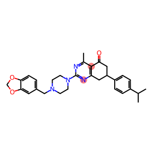 2-(4-(BENZO[D][1,3]DIOXOL-5-YLMETHYL)PIPERAZIN-1-YL)-7-(4-ISOPROPYLPHENYL)-4-METHYL-7,8-DIHYDROQUINAZOLIN-5(6H)-ONE