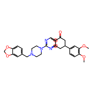 2-(4-(BENZO[D][1,3]DIOXOL-5-YLMETHYL)PIPERAZIN-1-YL)-7-(3,4-DIMETHOXYPHENYL)-7,8-DIHYDROQUINAZOLIN-5(6H)-ONE