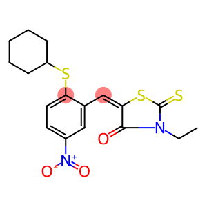 5-([2-(CYCLOHEXYLSULFANYL)-5-NITROPHENYL]METHYLENE)-3-ETHYL-2-THIOXO-1,3-THIAZOLAN-4-ONE