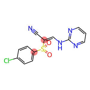 2-((4-CHLOROPHENYL)SULFONYL)-3-(PYRIMIDIN-2-YLAMINO)PROP-2-ENENITRILE