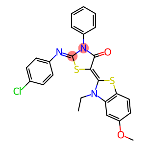 2-[(4-chlorophenyl)imino]-5-(3-ethyl-5-methoxy-1,3-benzothiazol-2(3H)-ylidene)-3-phenyl-1,3-thiazolidin-4-one