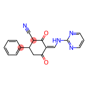 2,4-DIOXO-6-PHENYL-3-((PYRIMIDIN-2-YLAMINO)METHYLENE)CYCLOHEXANECARBONITRILE