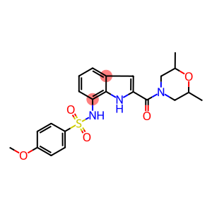 2,6-DIMETHYL-4-[(7-[((4-METHOXYPHENYL)SULPHONYL)AMINO]-(1H)-INDOL-2-YL)CARBONYL]MORPHOLINE