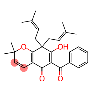 2,2-Dimethyl-8,8-bis(3-methyl-2-butenyl)-6-benzoyl-2,8-dihydro-7-hydroxy-5H-1-benzopyran-5-one