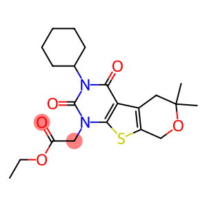 ETHYL 2-[3-CYCLOHEXYL-6,6-DIMETHYL-2,4-DIOXO-3,4,5,8-TETRAHYDRO-2H-PYRANO[4',3':4,5]THIENO[2,3-D]PYRIMIDIN-1(6H)-YL]ACETATE