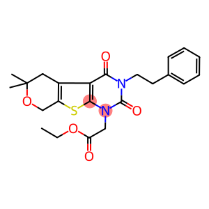 ETHYL 2-[6,6-DIMETHYL-2,4-DIOXO-3-PHENETHYL-3,4,5,8-TETRAHYDRO-2H-PYRANO[4',3':4,5]THIENO[2,3-D]PYRIMIDIN-1(6H)-YL]ACETATE