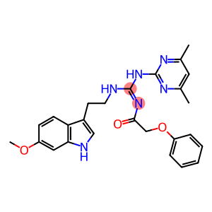 (E)-N-((4,6-DIMETHYLPYRIMIDIN-2-YLAMINO)(2-(6-METHOXY-1H-INDOL-3-YL)ETHYLAMINO)METHYLENE)-2-PHENOXYACETAMIDE