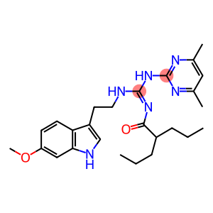 (E)-N-((4,6-DIMETHYLPYRIMIDIN-2-YLAMINO)(2-(6-METHOXY-1H-INDOL-3-YL)ETHYLAMINO)METHYLENE)-2-PROPYLPENTANAMIDE