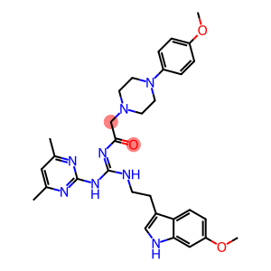 (E)-N-((4,6-DIMETHYLPYRIMIDIN-2-YLAMINO)(2-(6-METHOXY-1H-INDOL-3-YL)ETHYLAMINO)METHYLENE)-2-(4-(4-METHOXYPHENYL)PIPERAZIN-1-YL)ACETAMIDE