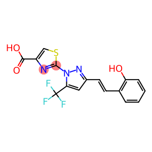 2-[3-[(E)-2-(2-HYDROXYPHENYL)VINYL]-5-(TRIFLUOROMETHYL)-1H-PYRAZOL-1-YL]-1,3-THIAZOLE-4-CARBOXYLIC ACID