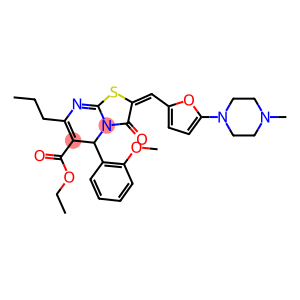 (E)-ETHYL 5-(2-METHOXYPHENYL)-2-((5-(4-METHYLPIPERAZIN-1-YL)FURAN-2-YL)METHYLENE)-3-OXO-7-PROPYL-3,5-DIHYDRO-2H-THIAZOLO[3,2-A]PYRIMIDINE-6-CARBOXYLATE