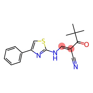 (E)-2-(2,2-dimethylpropanoyl)-3-[(4-phenyl-1,3-thiazol-2-yl)amino]-2-propenenitrile