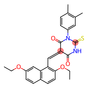 (E)-5-((2,7-DIETHOXYNAPHTHALEN-1-YL)METHYLENE)-1-(3,4-DIMETHYLPHENYL)-2-THIOXO-DIHYDROPYRIMIDINE-4,6(1H,5H)-DIONE