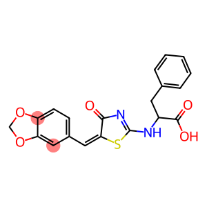 2-((5-[(E)-1,3-BENZODIOXOL-5-YLMETHYLIDENE]-4-OXO-4,5-DIHYDRO-1,3-THIAZOL-2-YL)AMINO)-3-PHENYLPROPANOIC ACID