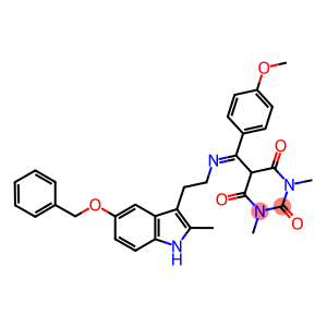 (E)-5-((2-(5-(BENZYLOXY)-2-METHYL-1H-INDOL-3-YL)ETHYLIMINO)(4-METHOXYPHENYL)METHYL)-1,3-DIMETHYLPYRIMIDINE-2,4,6(1H,3H,5H)-TRIONE