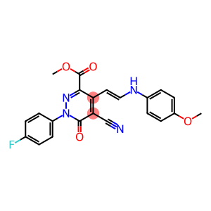 methyl 5-cyano-1-(4-fluorophenyl)-4-[(E)-2-(4-methoxyanilino)ethenyl]-6-oxo-1,6-dihydro-3-pyridazinecarboxylate