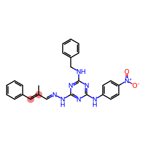 2-methyl-3-phenylacrylaldehyde (4-(benzylamino)-6-{4-nitroanilino}-1,3,5-triazin-2-yl)hydrazone