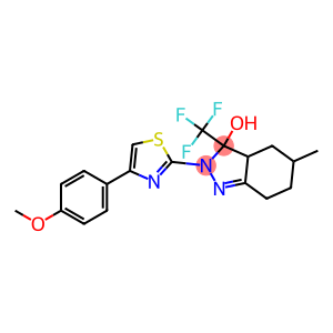 2-[4-(4-METHOXYPHENYL)-1,3-THIAZOL-2-YL]-5-METHYL-3-(TRIFLUOROMETHYL)-3,3A,4,5,6,7-HEXAHYDRO-2H-INDAZOL-3-OL