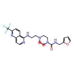 N-(2-FURYLMETHYL)-4-(2-([2-(TRIFLUOROMETHYL)-1,6-NAPHTHYRIDIN-5-YL]AMINO)ETHYL)PIPERAZINE-1-CARBOXAMIDE