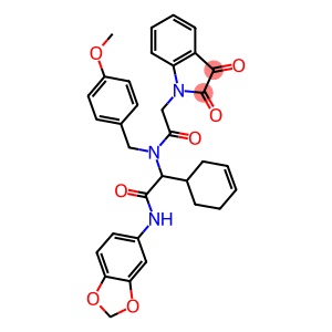 N-(BENZO[D][1,3]DIOXOL-5-YL)-2-(CYCLOHEX-3-ENYL)-2-(2-(2,3-DIOXOINDOLIN-1-YL)-N-(4-METHOXYBENZYL)ACETAMIDO)ACETAMIDE