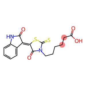 6-[4-oxo-5-(2-oxo-1,2-dihydro-3H-indol-3-ylidene)-2-thioxo-1,3-thiazolidin-3-yl]hexanoic acid