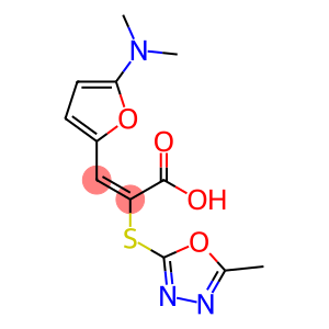 2-Propenoic  acid,  3-[5-(dimethylamino)-2-furanyl]-2-[(5-methyl-1,3,4-oxadiazol-2-yl)thio]-,  (2E)-