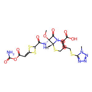 (6R,7S)-7-[4-(Carbamoyloxycarbonyl)methylene-1,3-dithietan-2-ylcarbonylamino]-7-methoxy-3-(1-methyl-1H-tetrazol-5-ylthiomethyl)-8-oxo-5-thia-1-azabicyclo[4.2.0]oct-2-ene-2-carboxylic acid