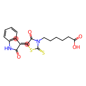 6-[(5Z)-4-OXO-5-(2-OXO-1,2-DIHYDRO-3H-INDOL-3-YLIDENE)-2-THIOXO-1,3-THIAZOLIDIN-3-YL]HEXANOIC ACID