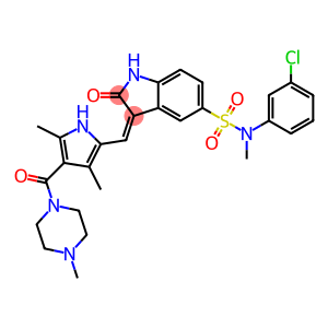 (3Z)-N-(3-CHLOROPHENYL)-3-([3,5-DIMETHYL-4-[(4-METHYLPIPERAZIN-1-YL)CARBONYL]-1H-PYRROL-2-YL]METHYLENE)-N-METHYL-2-OXO-2,3-DIHYDRO-1H-INDOLE-5-SULFONAMIDE