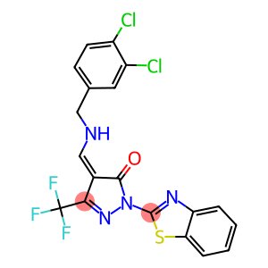 (4Z)-2-(1,3-BENZOTHIAZOL-2-YL)-4-{[(3,4-DICHLOROBENZYL)AMINO]METHYLENE}-5-(TRIFLUOROMETHYL)-2,4-DIHYDRO-3H-PYRAZOL-3-ONE