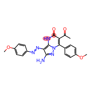 2-Amino-3-(4-methoxyphenylazo)-6-acetyl-7-(4-methoxyphenyl)pyrazolo[1,5-a]pyrimidin-5(4H)-one